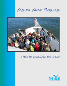 The cover of the Limno Loan program, with a photo of students on a boat discovering Hydrolab.
