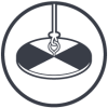 An icon of circular white disk with four alternating black and white quadrants that is attached to a rope.